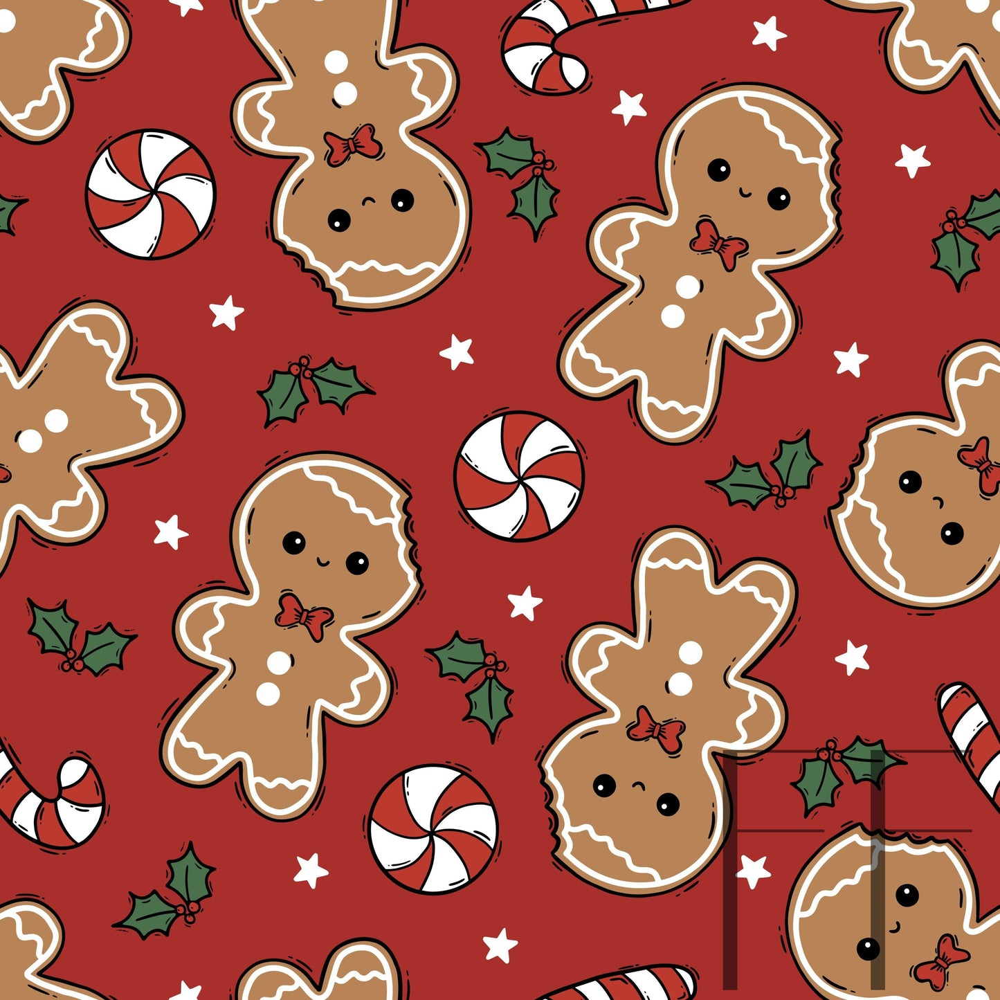 Gingerbread Boy with Bowtie raspberry Pattern