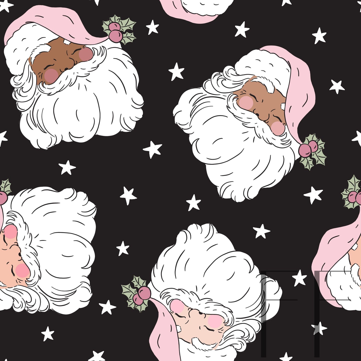 Boho Pink Santa Stars on darkest night raspberry Pattern