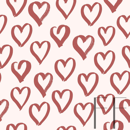 Sketchy Hearts Beige Raspberry Pattern