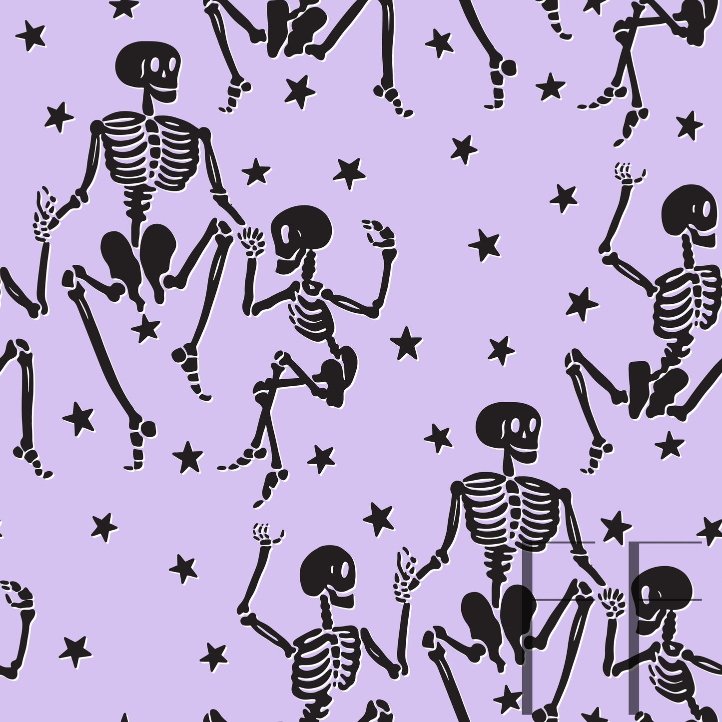 Dancing Skeletons Black on lilac raspberry Pattern