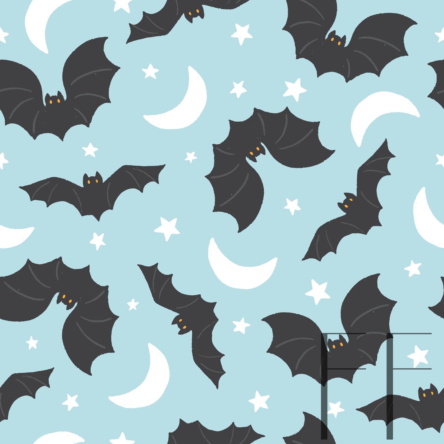 Halloween Bats Grey on pastel Blue raspberry Pattern