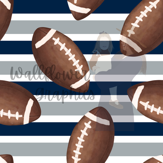 Dark Blue and Silver Stripes Watercolor Footballs