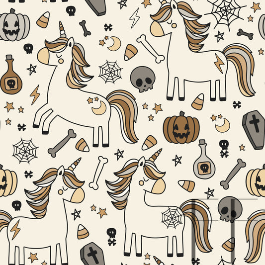 Muted Halloween unicorn sandy grey raspberry pattern