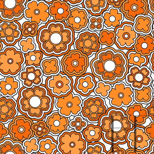 Flower Power Retro Orange raspberry Pattern