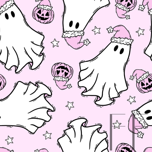 Christmas Ghosts Pink on pink raspberry Pattern