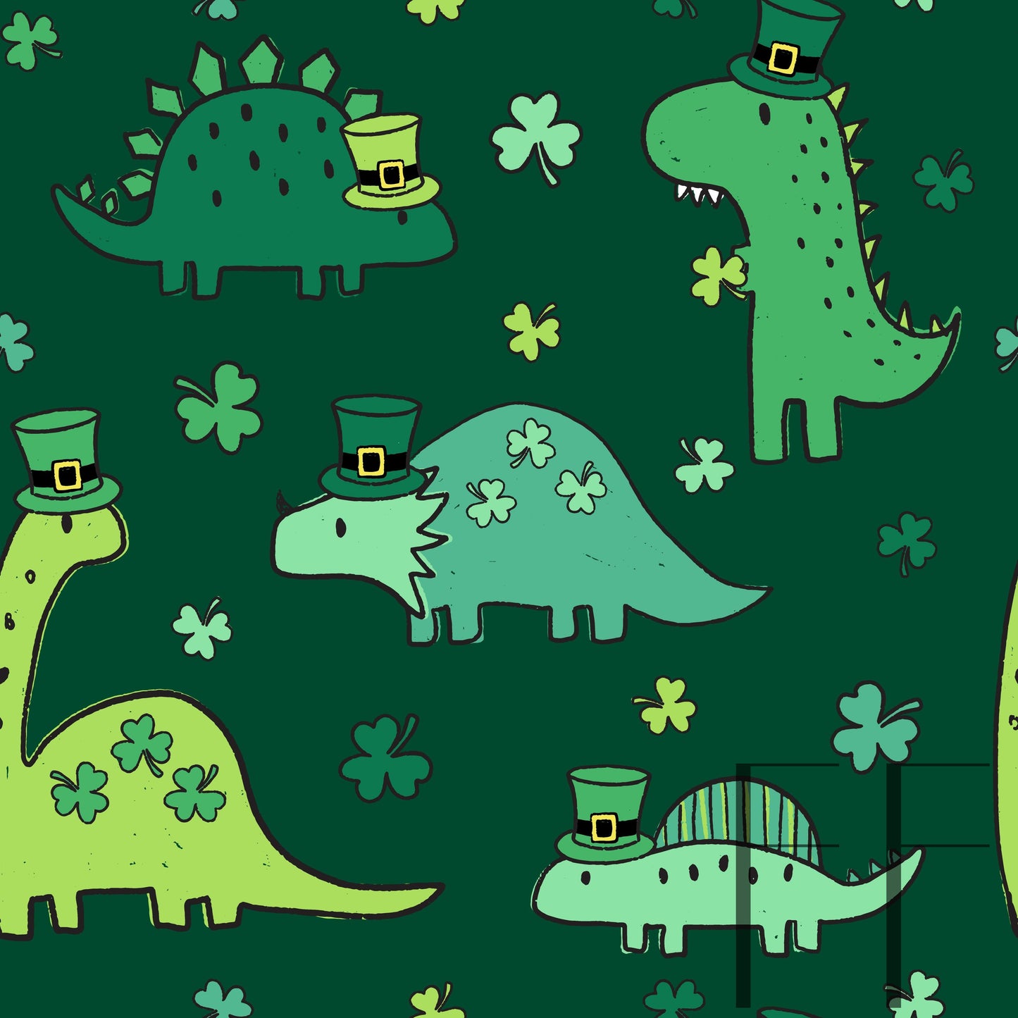 Lucky Irish Dinosaurs Dark Green raspberry pattern