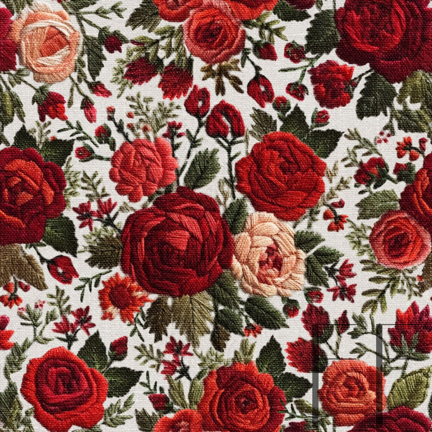 Red Roses Embroidery Raspberry Pattern