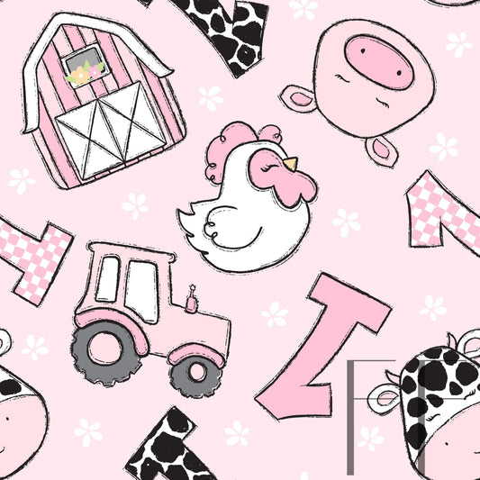 Farm Birthday Girl Pink Bg Raspberry Pattern