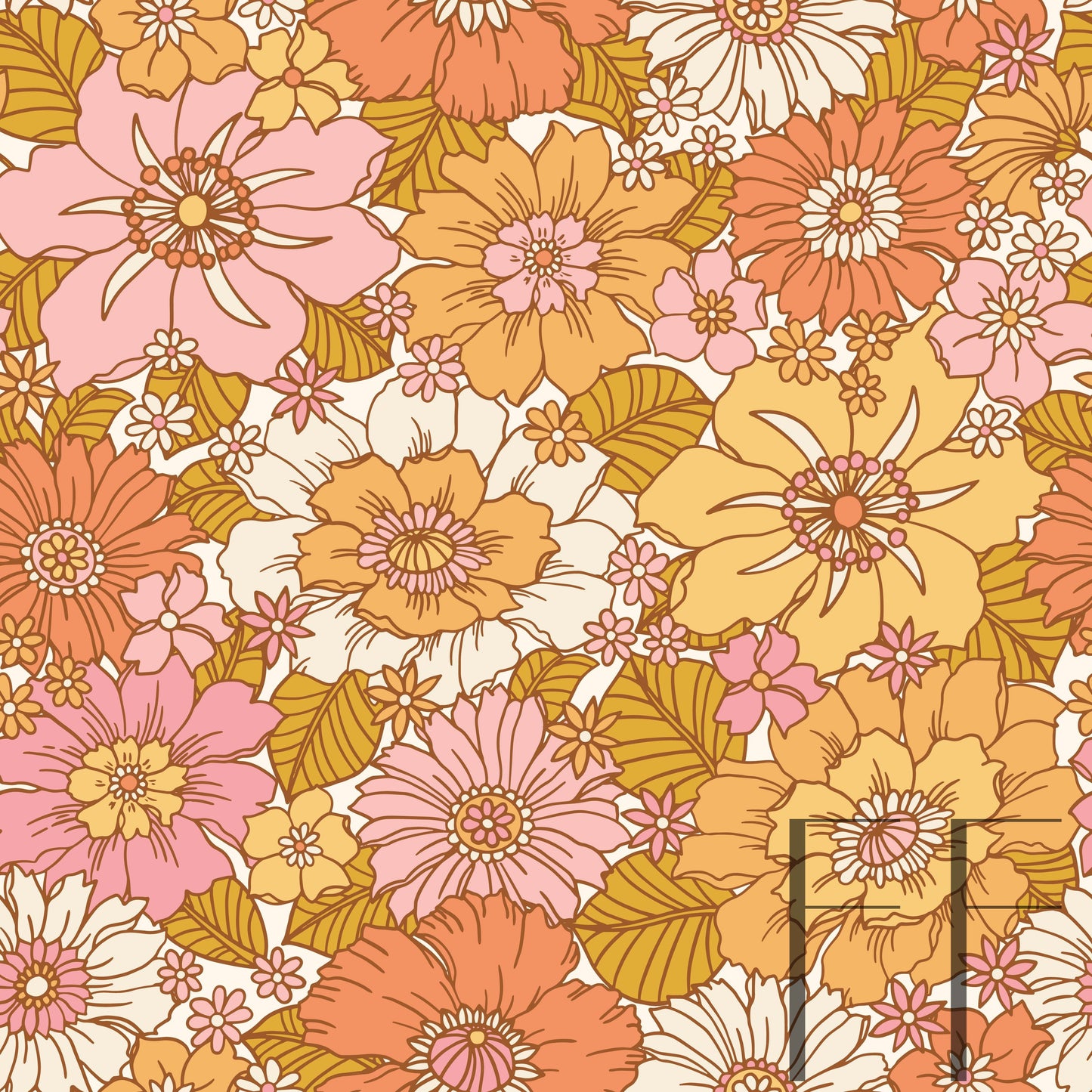 Georgia Retro Floral Golden Raspberry Pattern