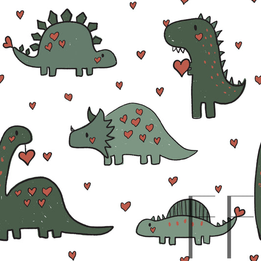 Valentine Dino Green White Bg raspberry pattern