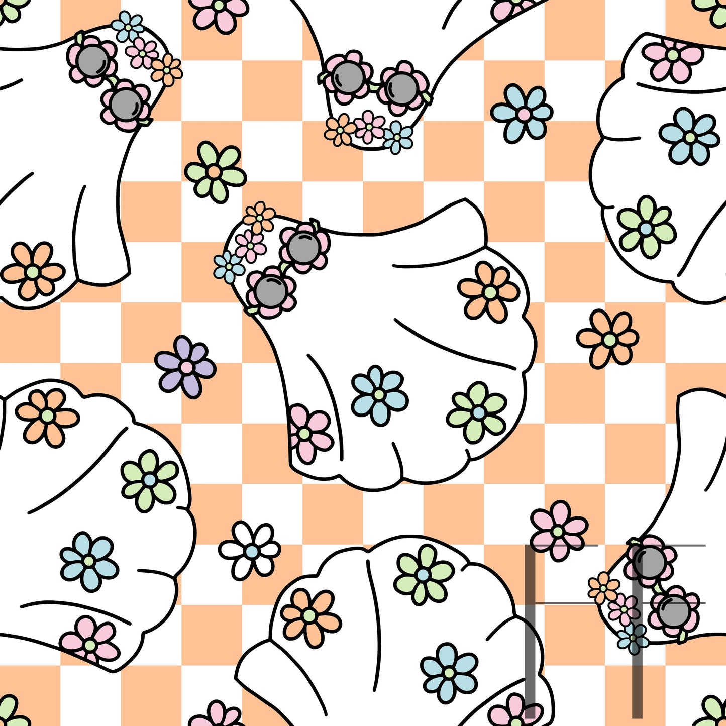 Groovy Ghosts peach and white checker raspberry Pattern