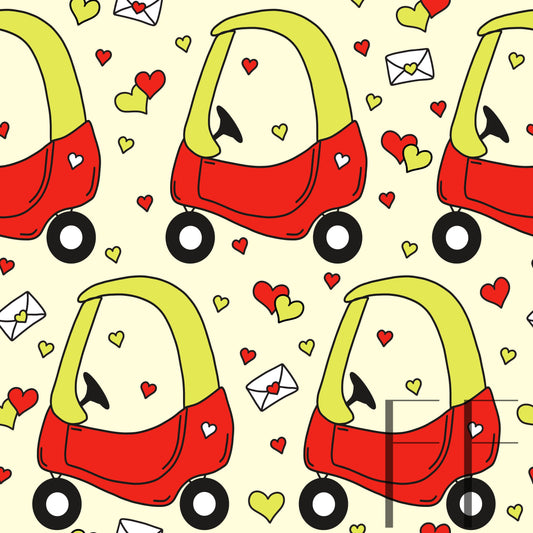 Valentine Cozy Coupe Yellow red raspberry pattern