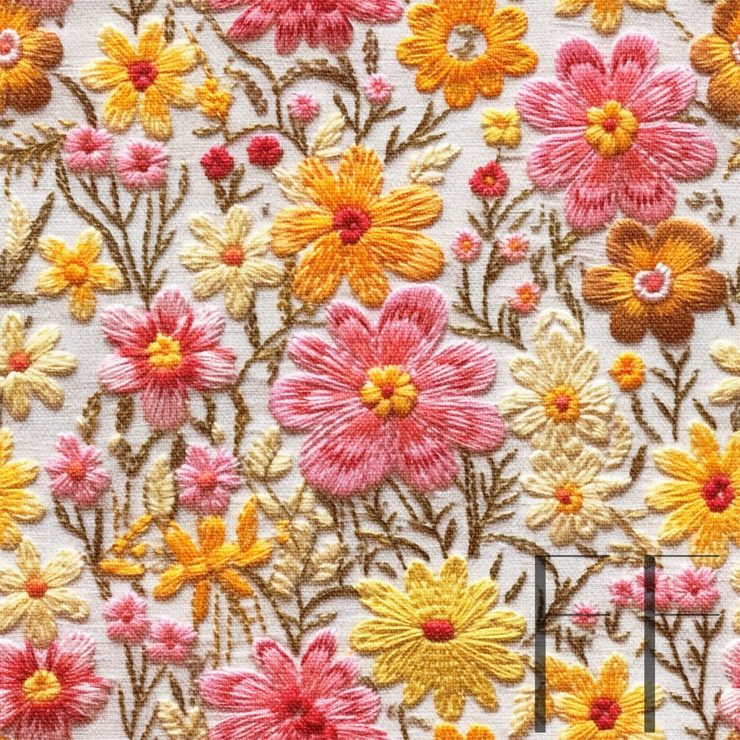 Summer Floral Embroidery beige raspberry Pattern