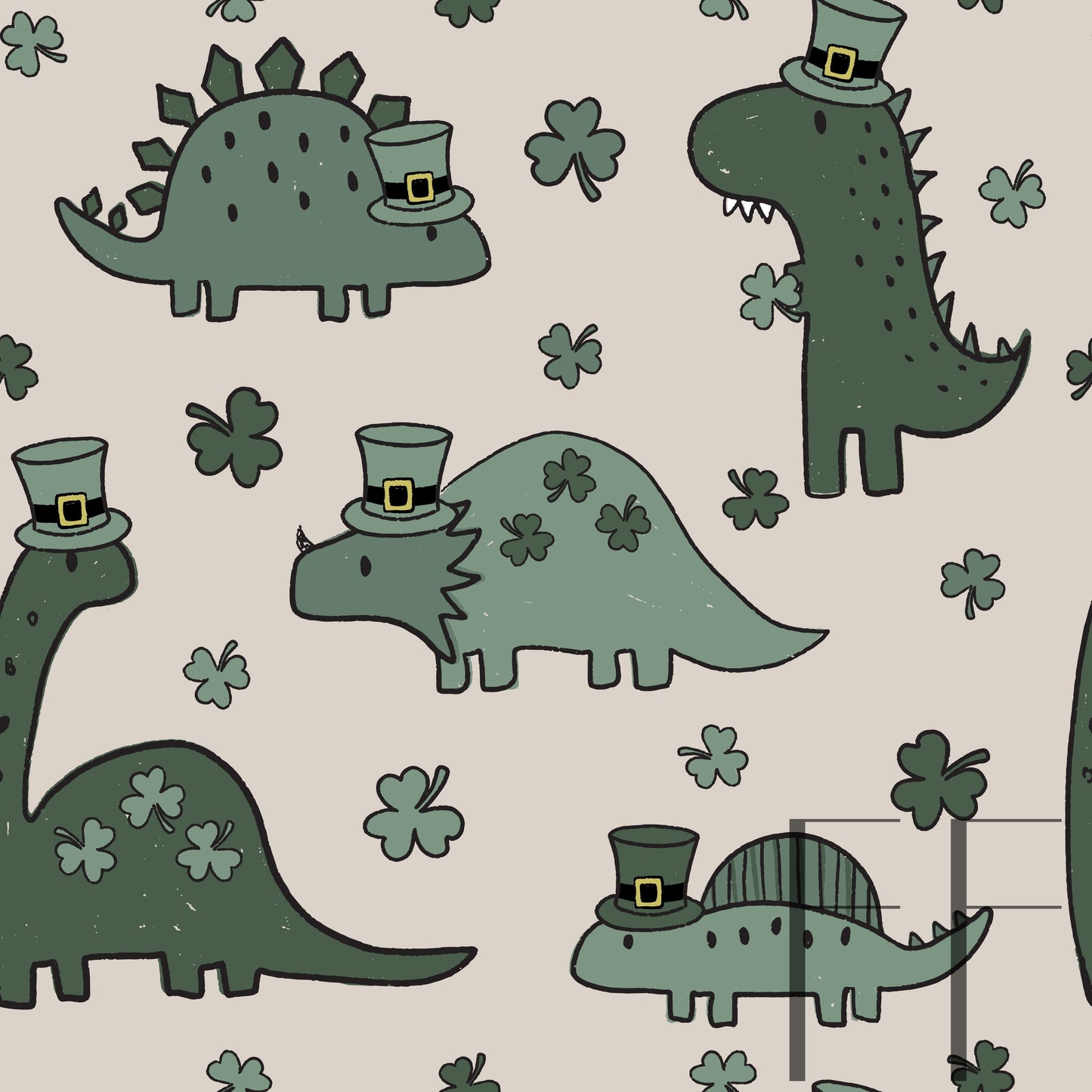 Lucky Dinos Muted Green raspberry Pattern