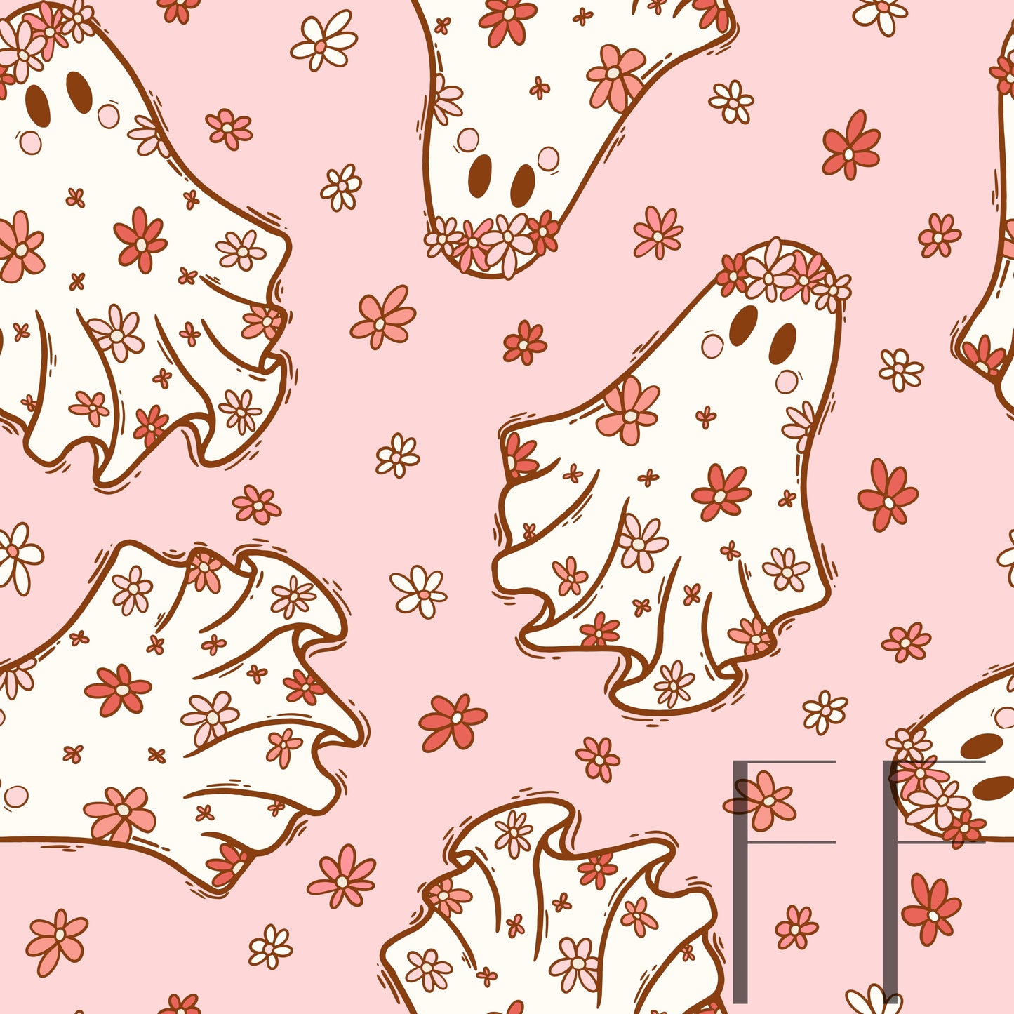 Hippy Halloween Ghosts Pink raspberry Pattern