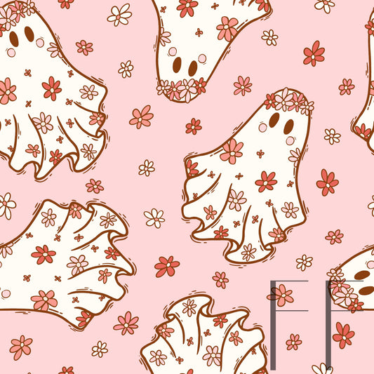 Hippy Halloween Ghosts Pink raspberry Pattern