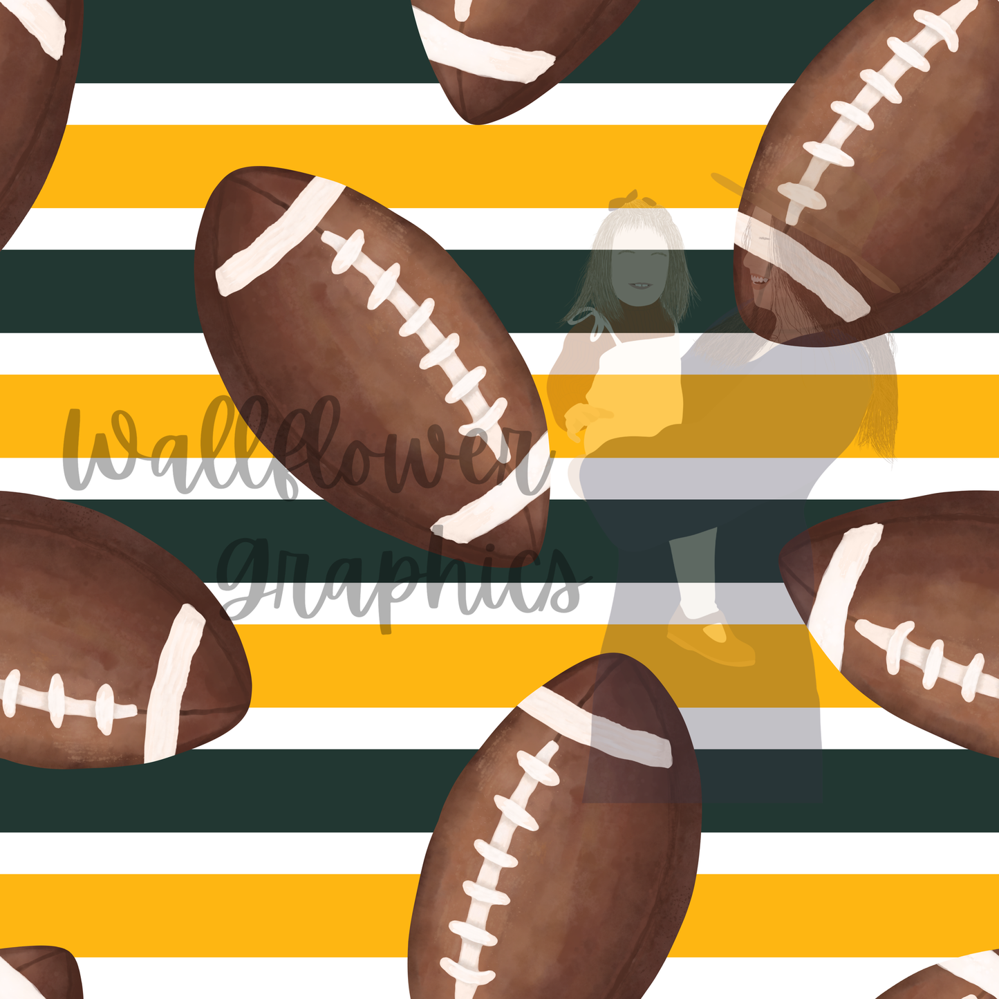 Green and Gold Stripe Watercolor Footballs