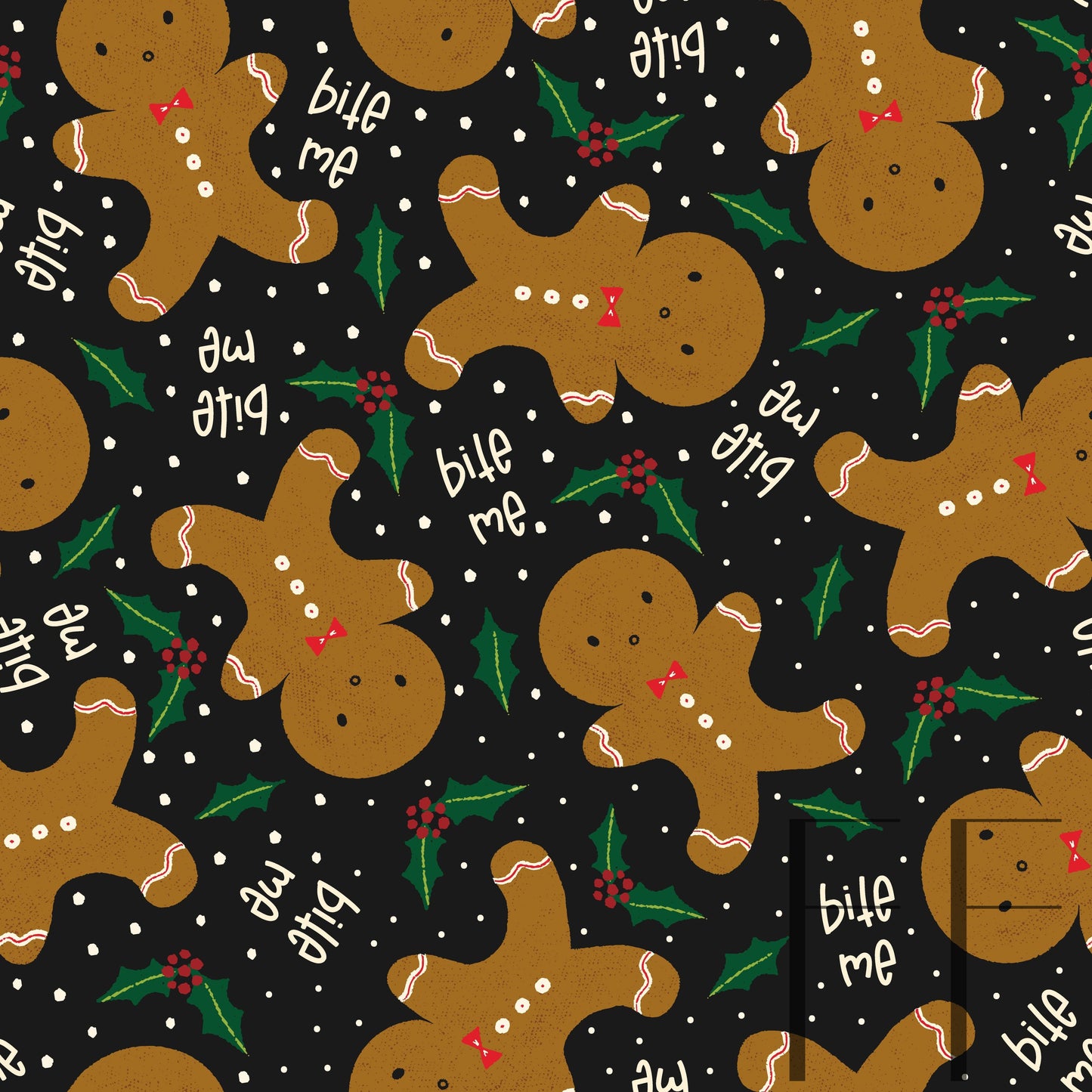 Bite Me Gingerbread Men dark grey raspberry Pattern