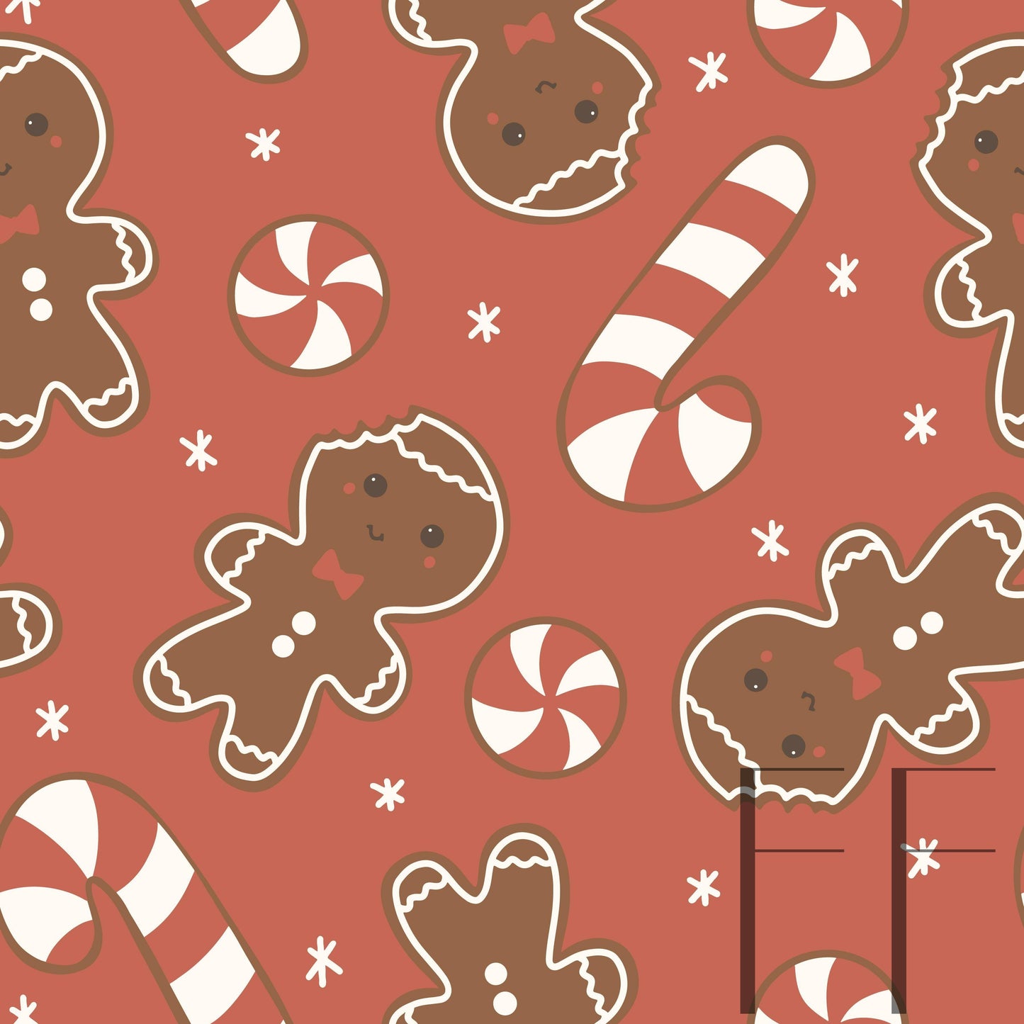 Gingerbread Man Red Raspberry Pattern