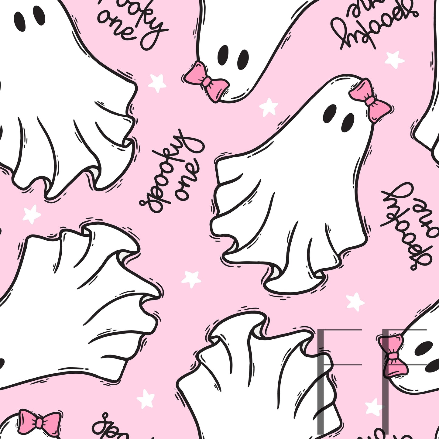 Spooky One Girl Ghosts raspberry Pattern