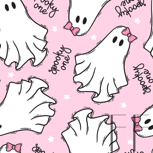 Spooky One Girl Ghosts raspberry Pattern