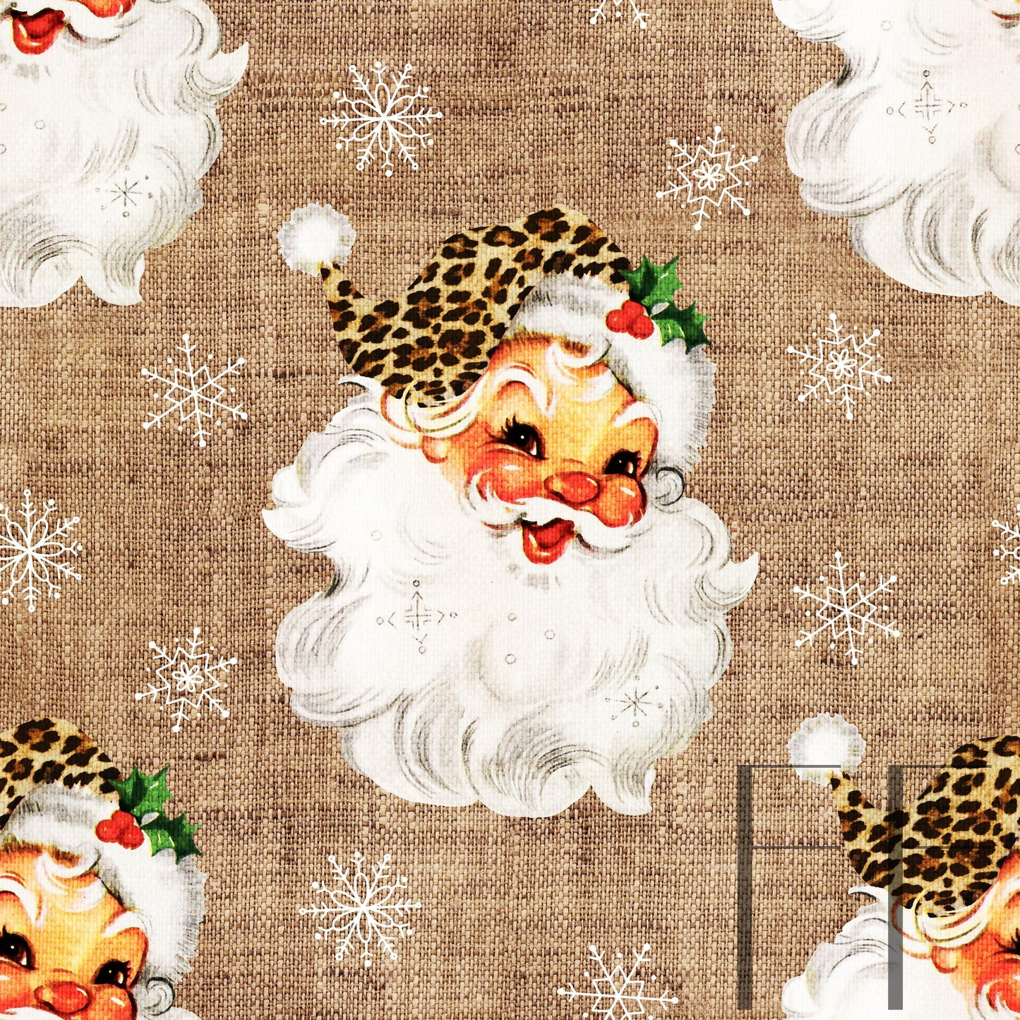 Leopard Retro Santa Burlap Raspberry Pattern