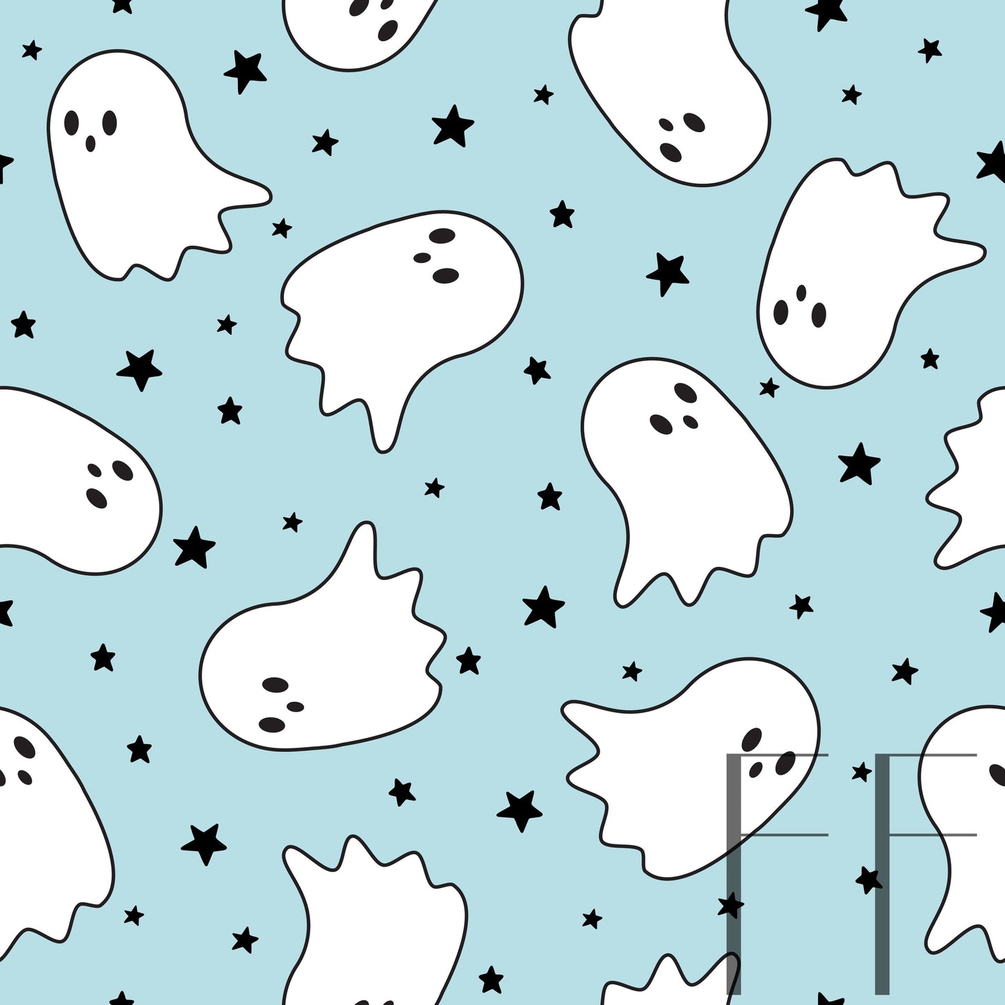 Ghosties Pastel Blue Raspberry Pattern