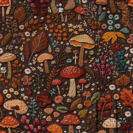 Fall Mushroom Embroidery raspberry Pattern