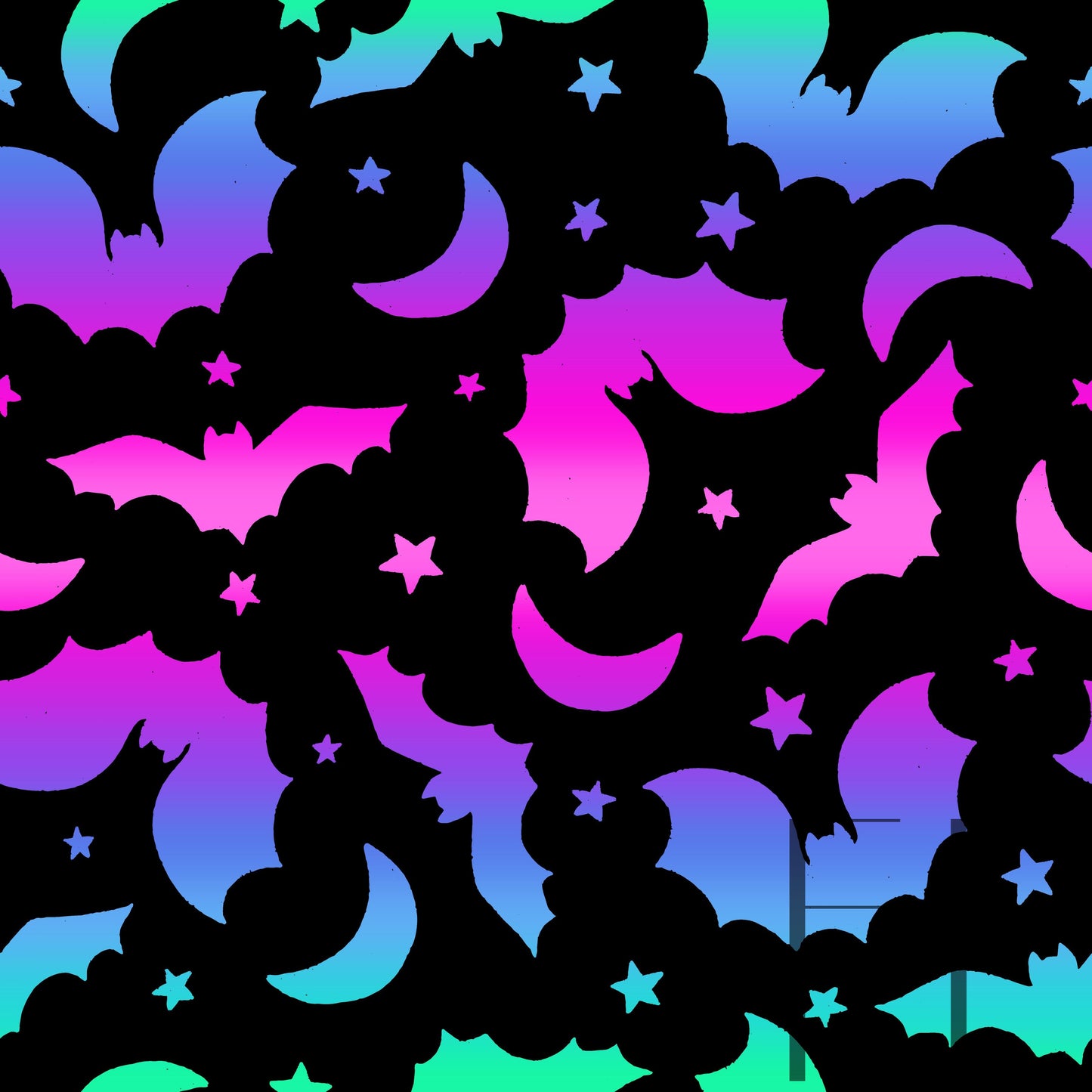 Rainbow Bats Black BG Raspberry Pattern