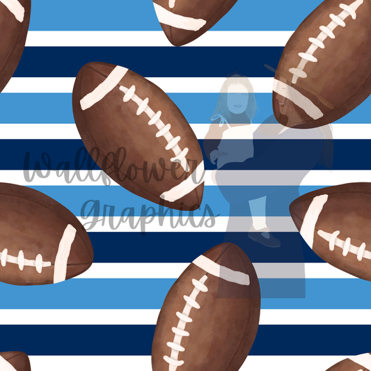 Blue and Dark Blue Stripes Watercolor Footballs