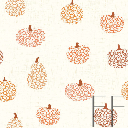 Floral Pumpkins Cream Raspberry Pattern