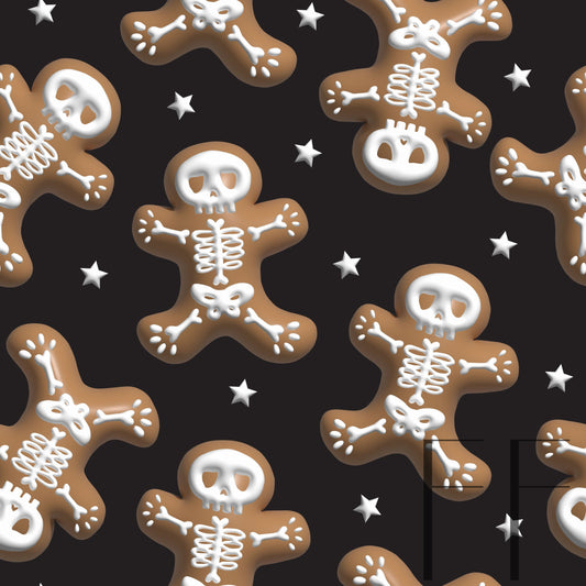 3D Spooky Gingerbread on black raspberry Pattern