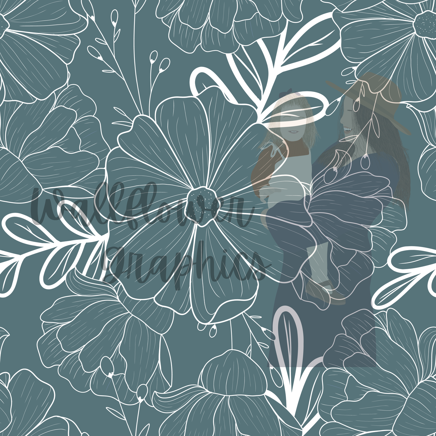 Blue Sage Line art Floral