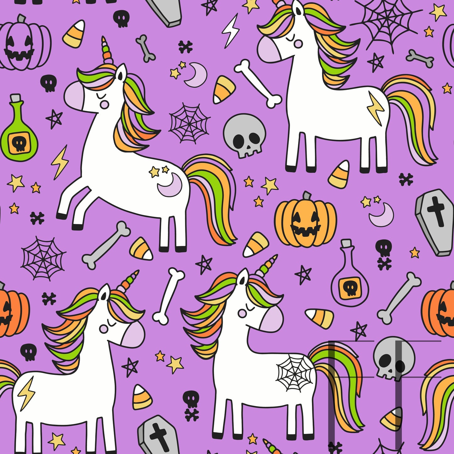 Halloween Unicorns Darker purple raspberry Pattern