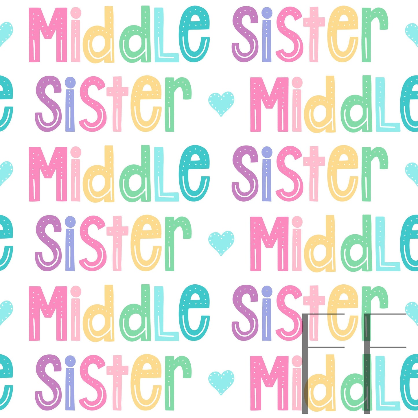 Middle Sister Pastel Rainbow hearts Raspberry Pattern