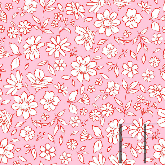 Ditsy Boho Floral Valentine pink, red raspberry pattern