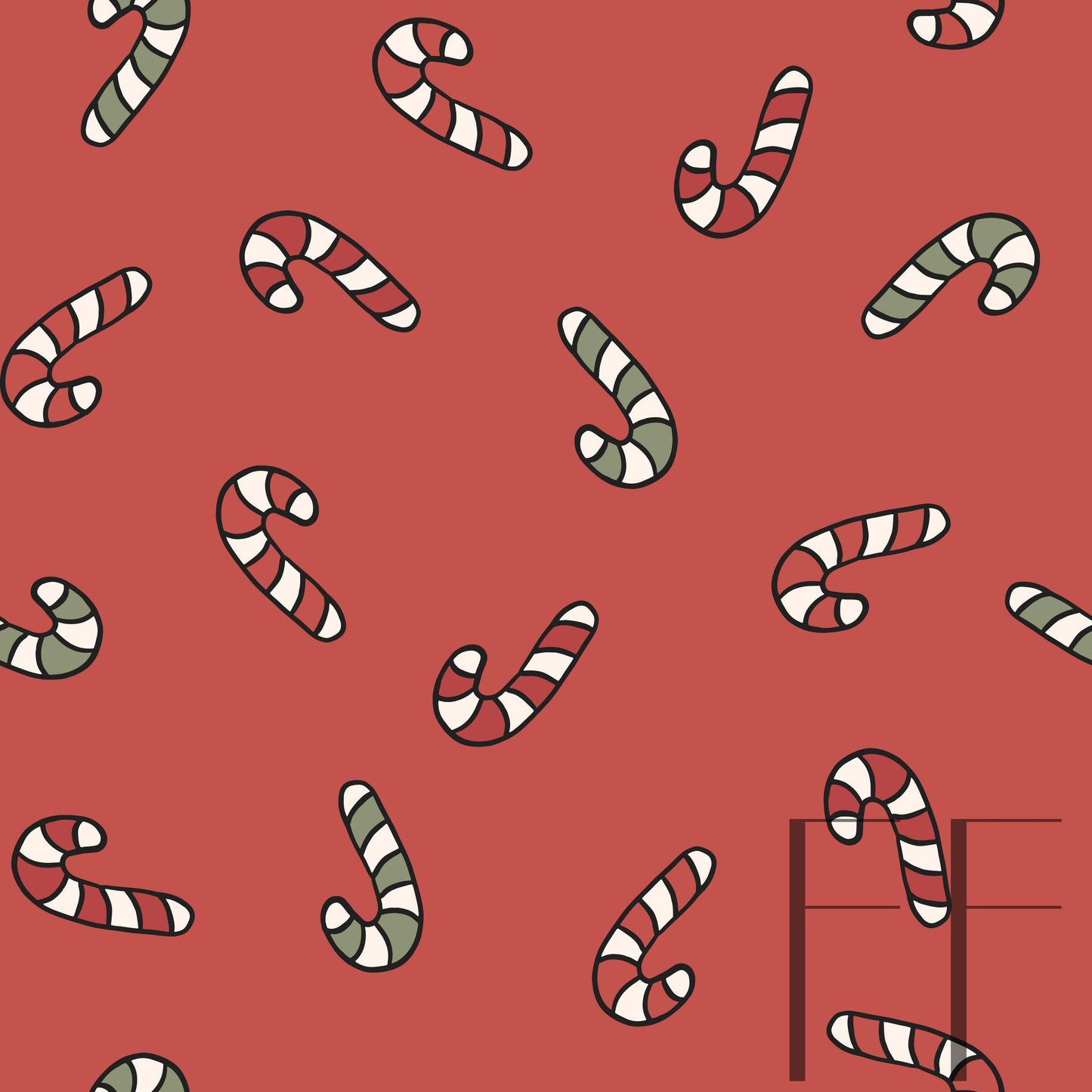 Muted Christmas Candy Cane Raspberry Pattern