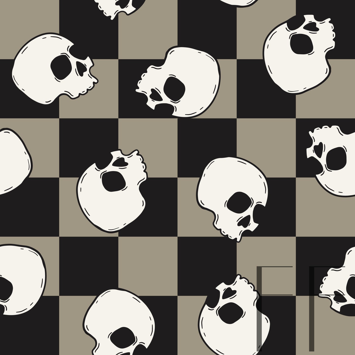 Skulls Khaki Beige Checker raspberry pattern