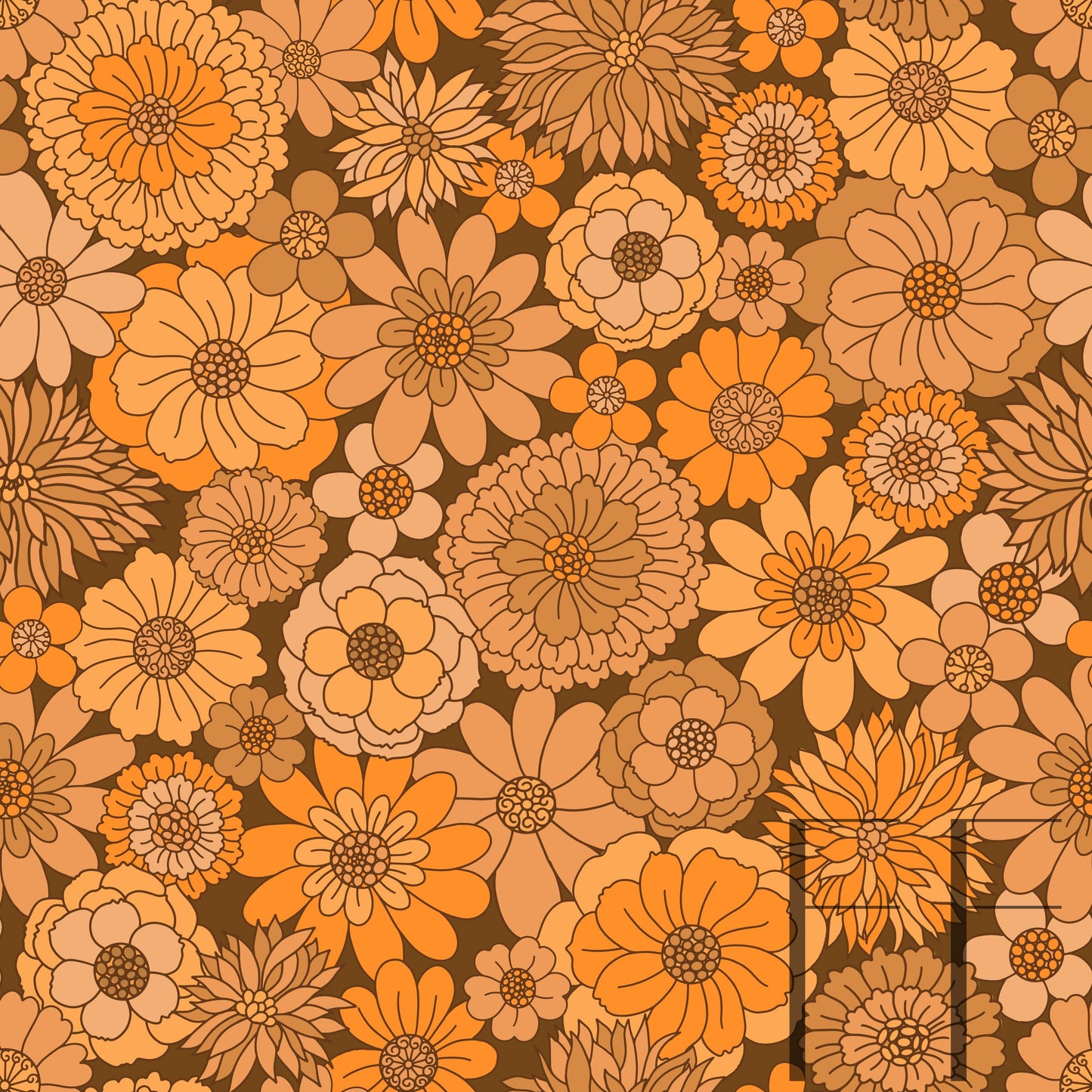 Bessie Retro Floral Brown Raspberry Pattern