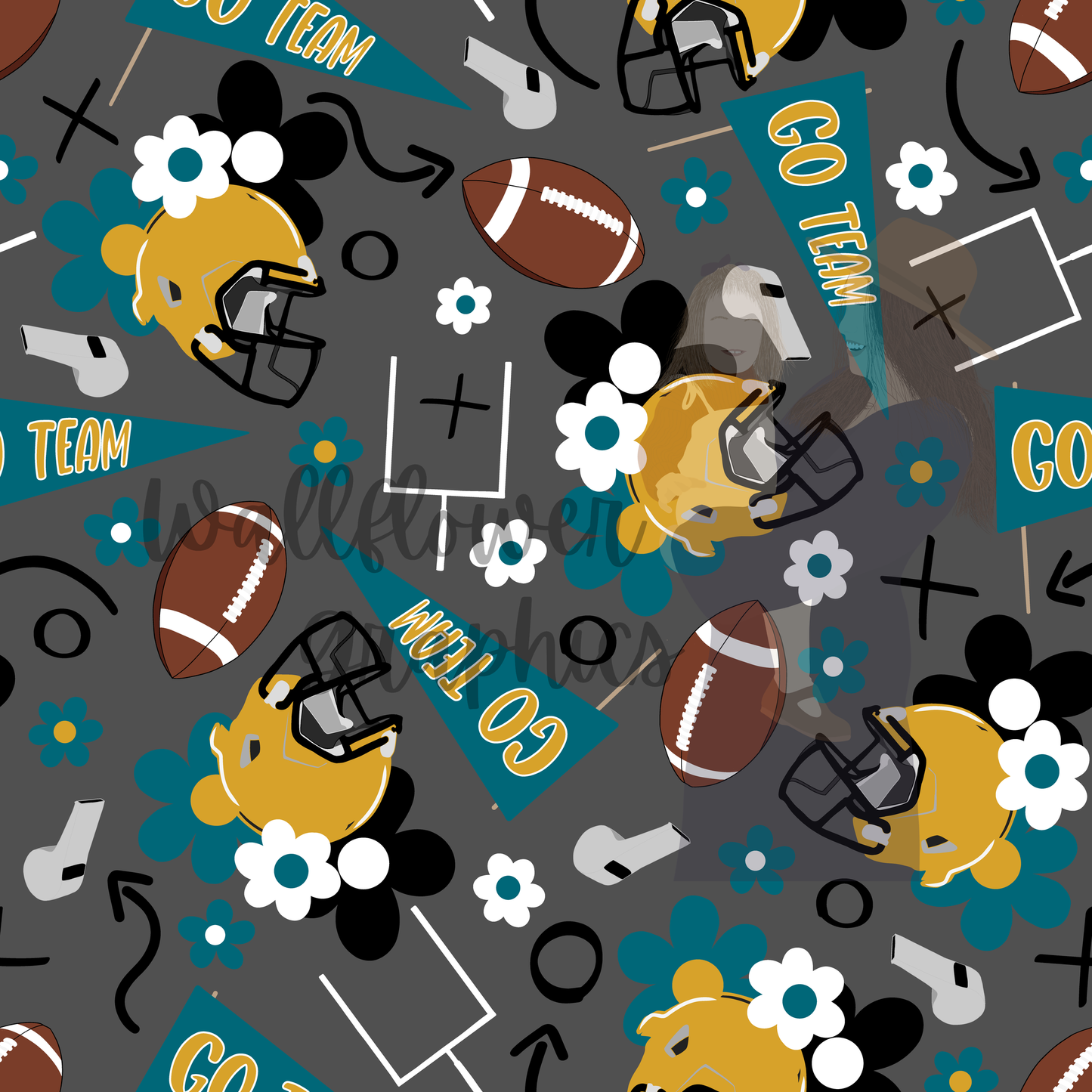 Gold and Teal Floral Footballs