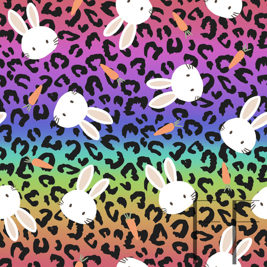 Minimal Bunny Rainbow Leopard raspberry Pattern