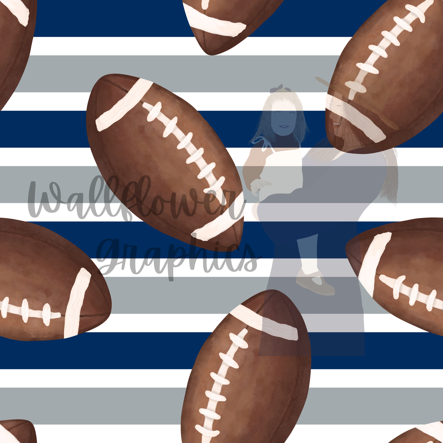 Blue and Gray Stripe Watercolor Footballs