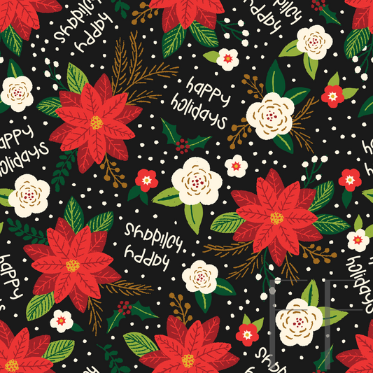 Happy Holidays on Dark grey raspberry Pattern