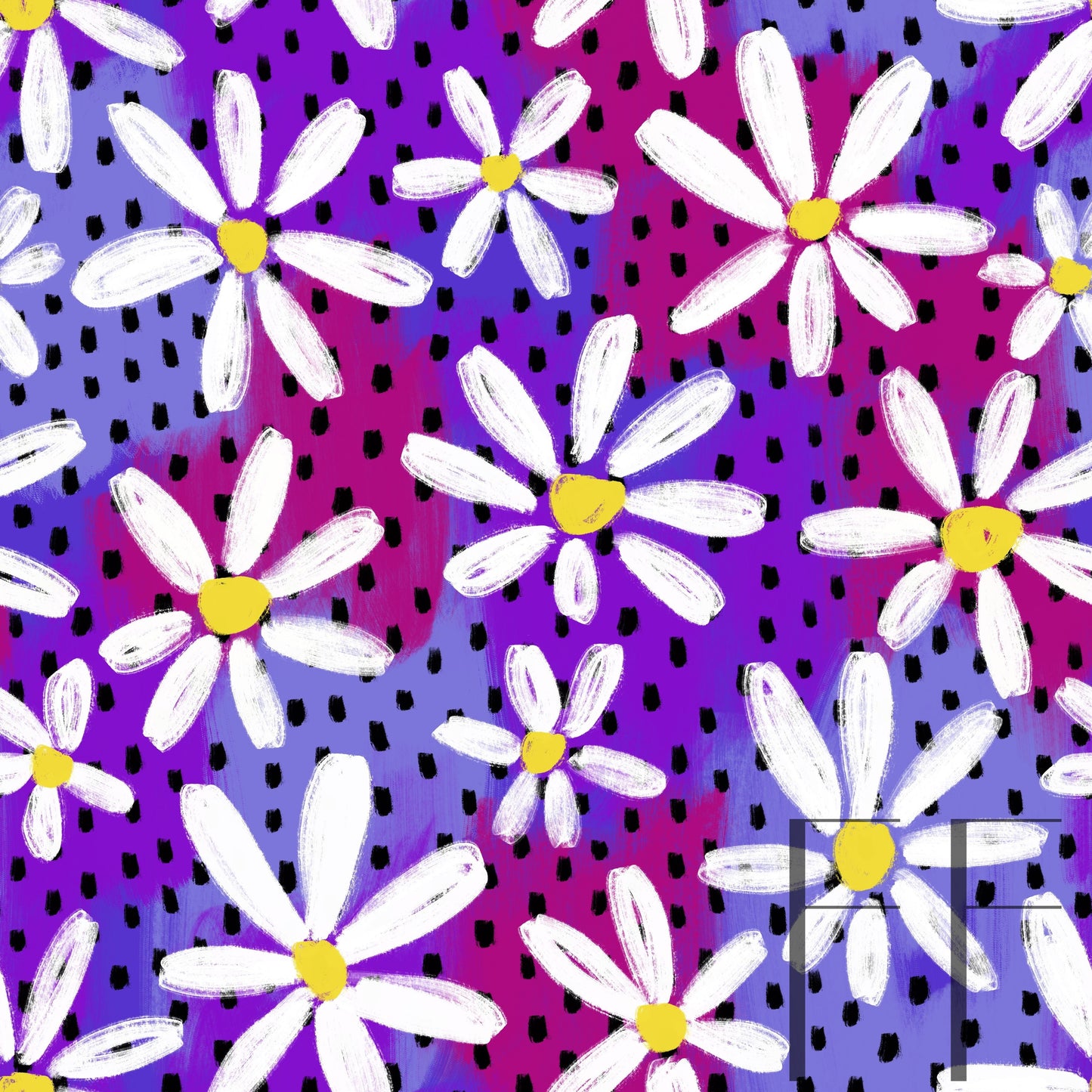 Painted Daisies Purple Dusk raspberry pattern