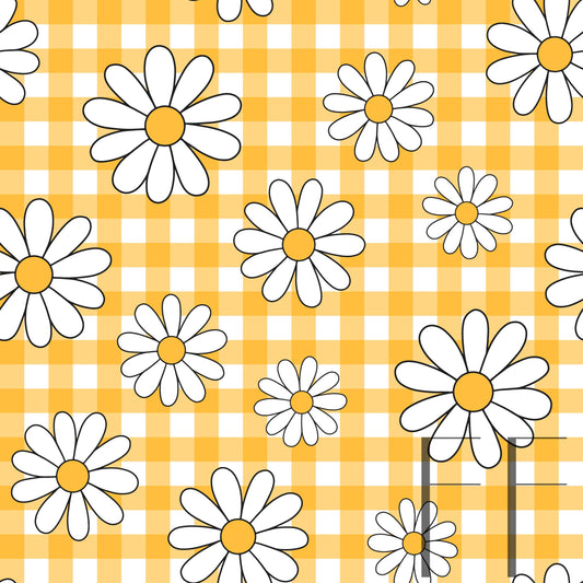 White Daisy Yellow Gingham Raspberry Pattern