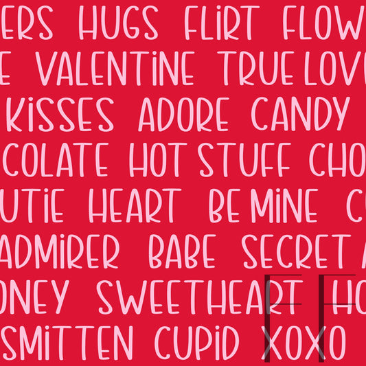 Valentine Words Pink on Red raspberry pattern