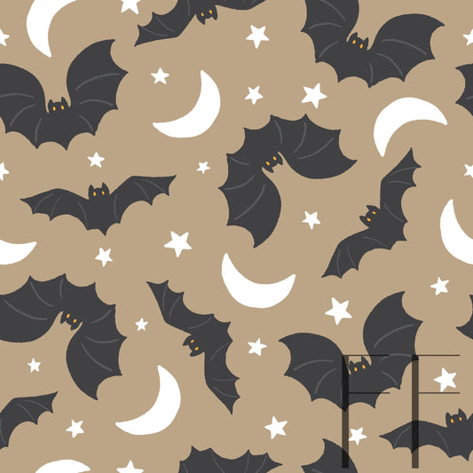 Halloween Bats Grey on coffee raspberry Pattern