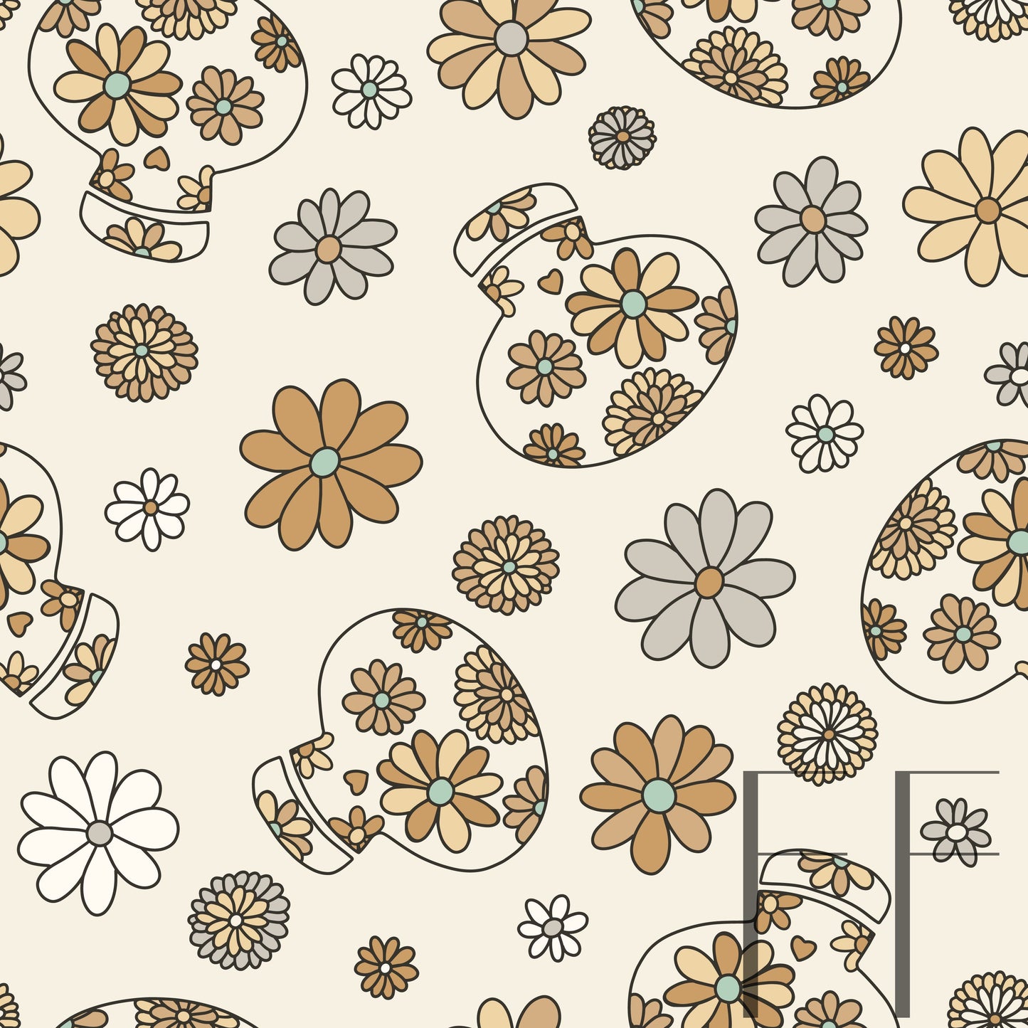 Sugar Skull Retro Beige Raspberry Pattern