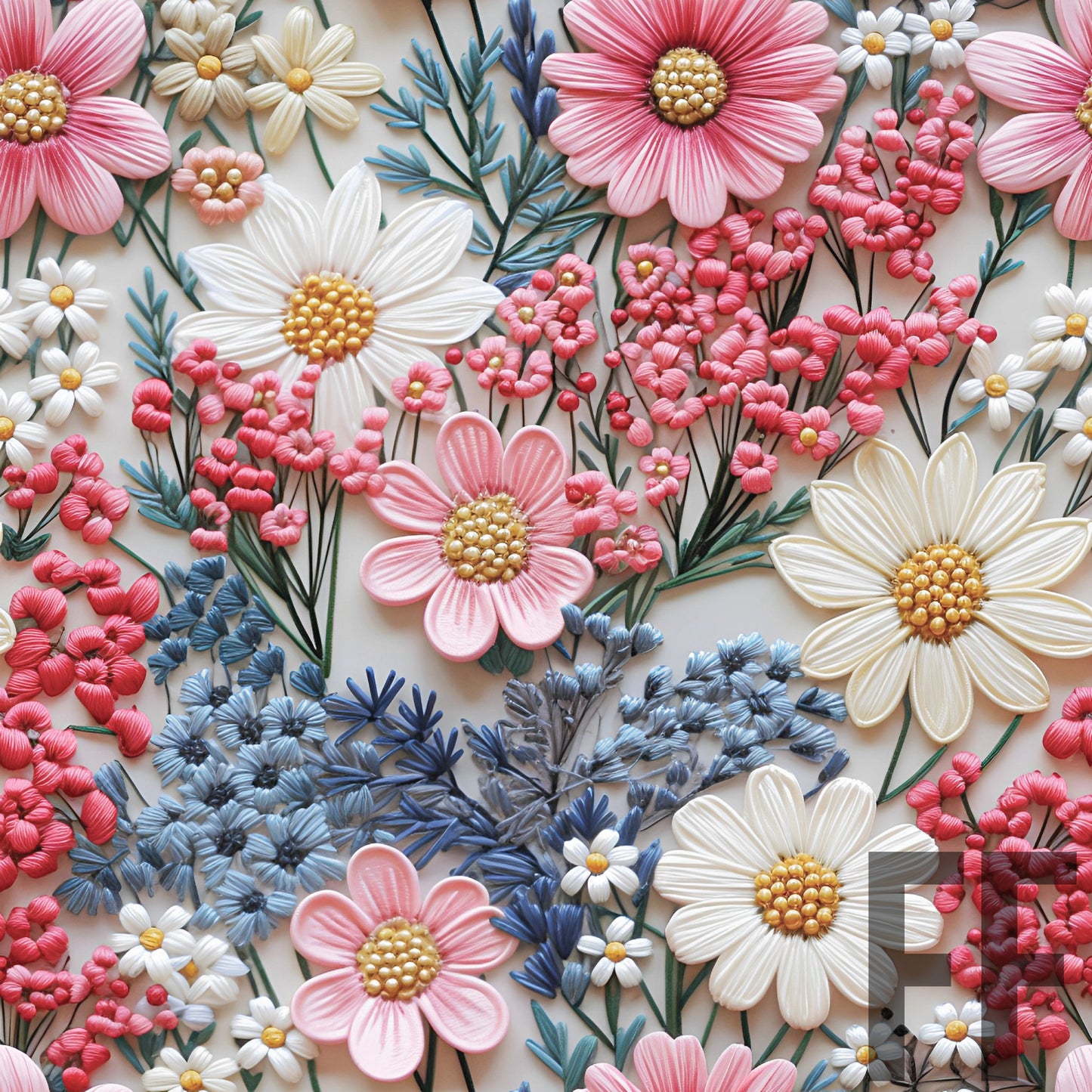 Pink & Blue Floral Embroidery