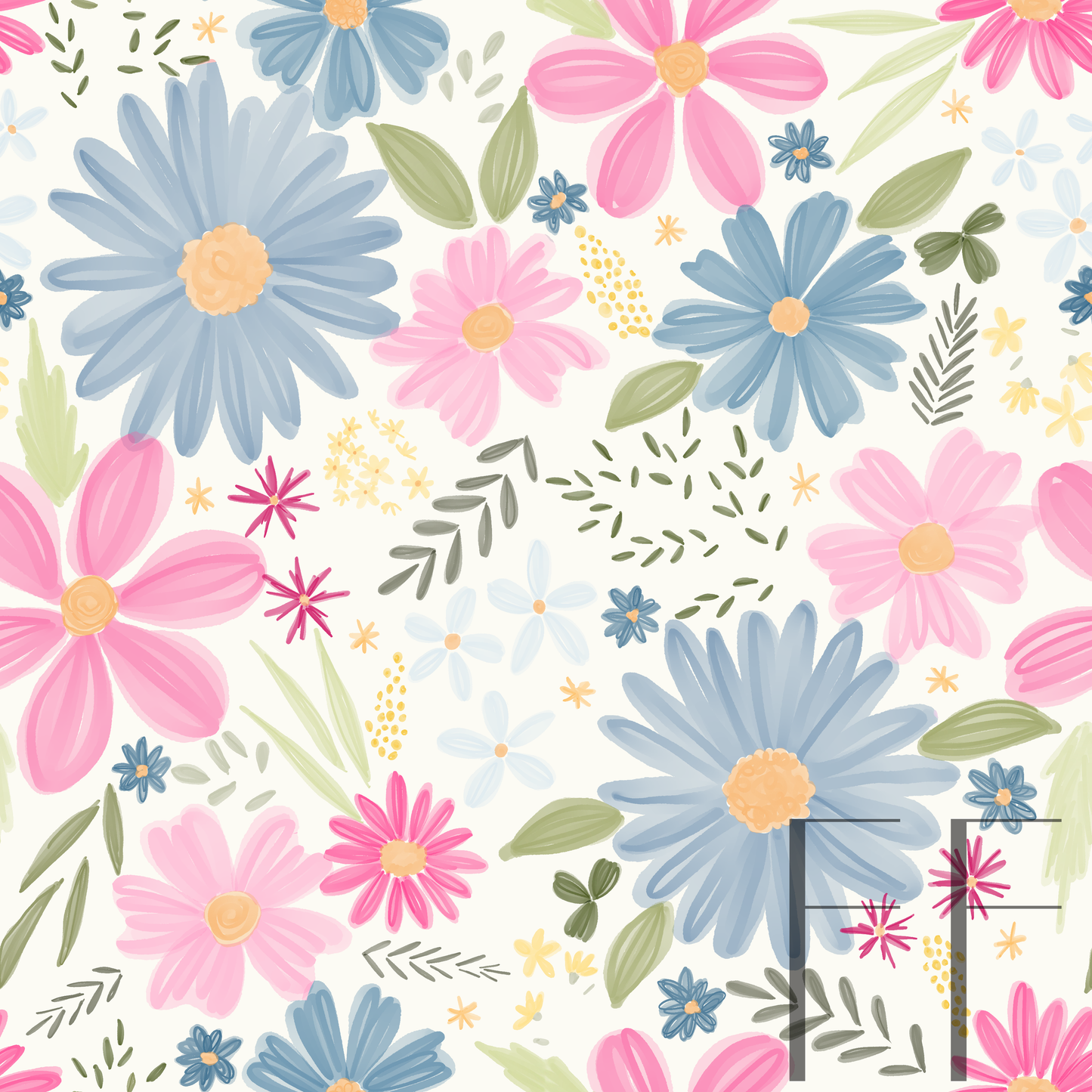 Pink Blue Spring Floral